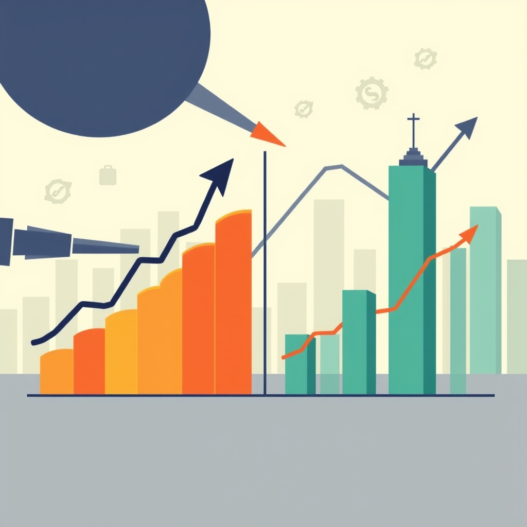 A split illustration showing two contrasting financial strategies: on one side, a graph depicting the performance of managed futures with upward trends and dynamic lines, and on the other side, a graph representing bonds with stable but lower growth lines. The background features abstract financial symbols and charts.